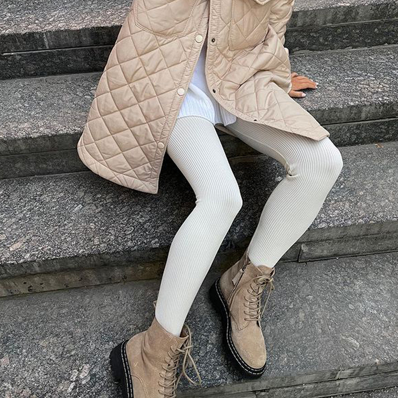 Women's Leggings Aro Lora Beige Ribbed Knitted Women's High Waist Cotton Fitness Basic Pants Casual Autumn Full Matching Women's Tights