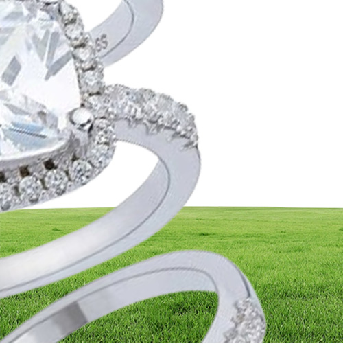 New Design Luxury 3 Pcs 3 In 1 925 Sterling Silver Ring Cushion Engagement Wedding Ring Set For Women Bridal Jewelry R4308 P0