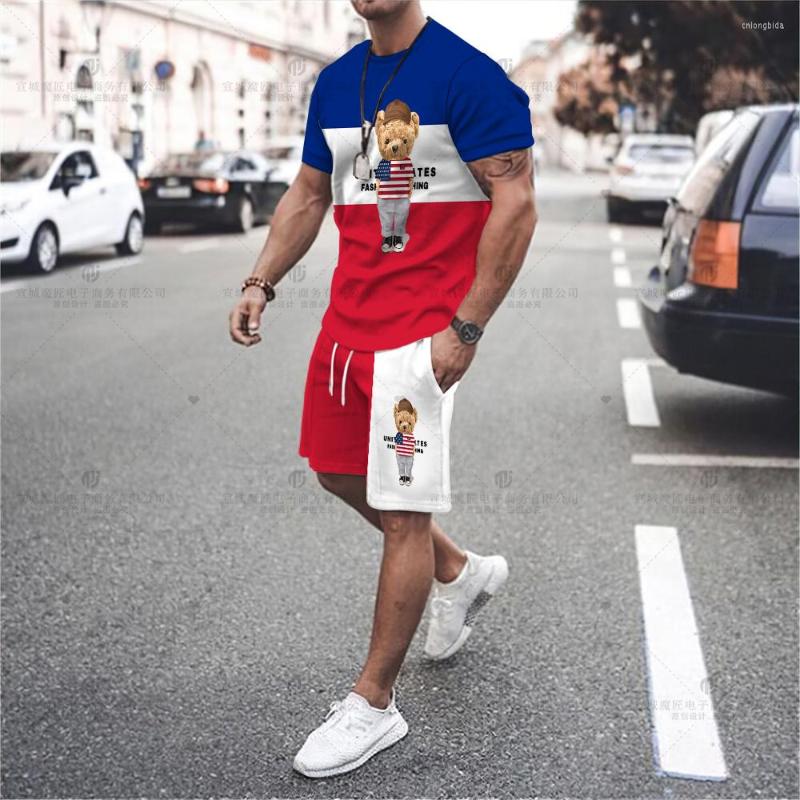 Men's Tracksuits 2023 Men's T-Shirt Set Bear High Quality Shorts Activewear 2 Piece Fashion Print Summer Streetwear