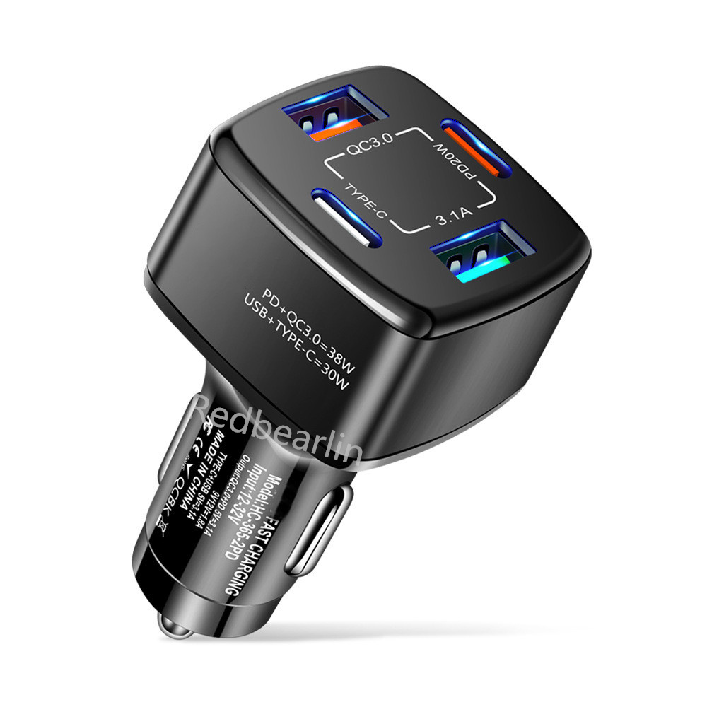 38W Fast Quick Charging PD Car Chargers 4Ports USB-C QC3.0 Car charger Power Adapters For iPhone 13 14 Pro max Samsung Huawei lg android phone with bo
