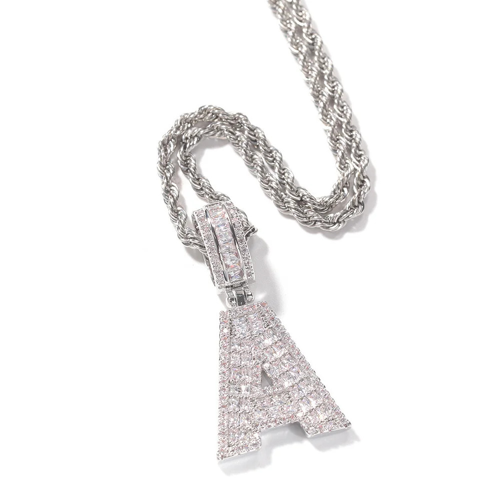 Chokers UWIN Baguettecz Letters With Tennis Chain Cubic Zirconia Intial Name Necklace Jewelry Charm Hip Hop Necklaces Drop 231124