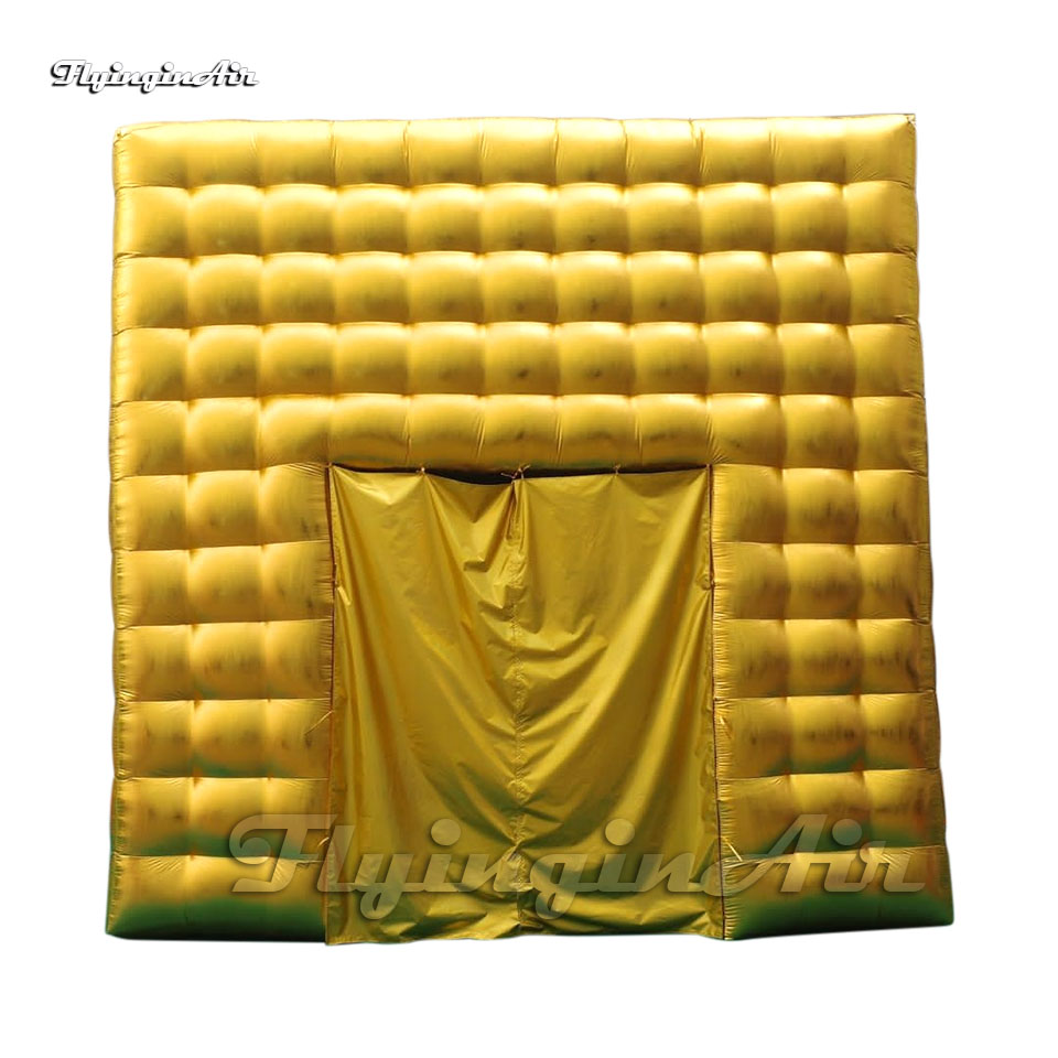 Amazing Golden Large Inflatable Marquee Party Tent 5m Airblown Cube House With Curtains And Windows For Event