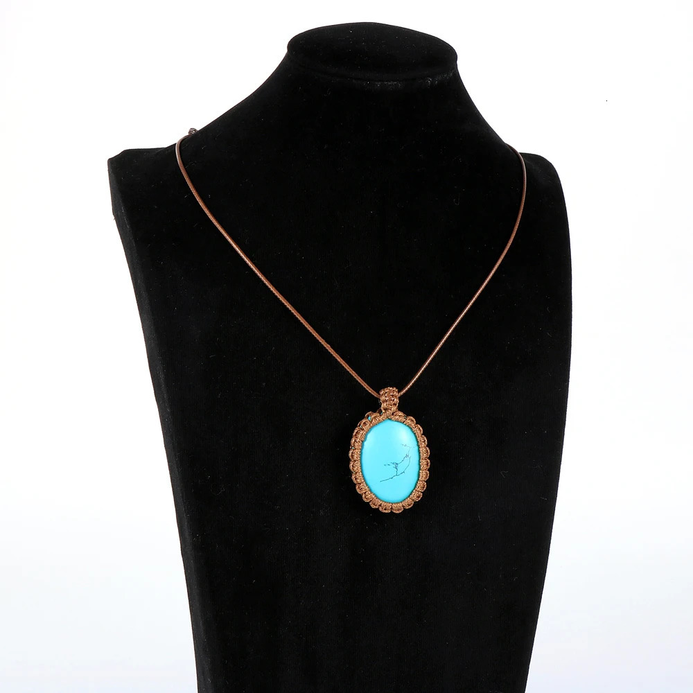 Chokers Macrame Large Oval Natural Stone Crystal Necklace for Men Waxed Rope Adjustable Braided Knot Turquoises Women Gemstone Necklace 231124