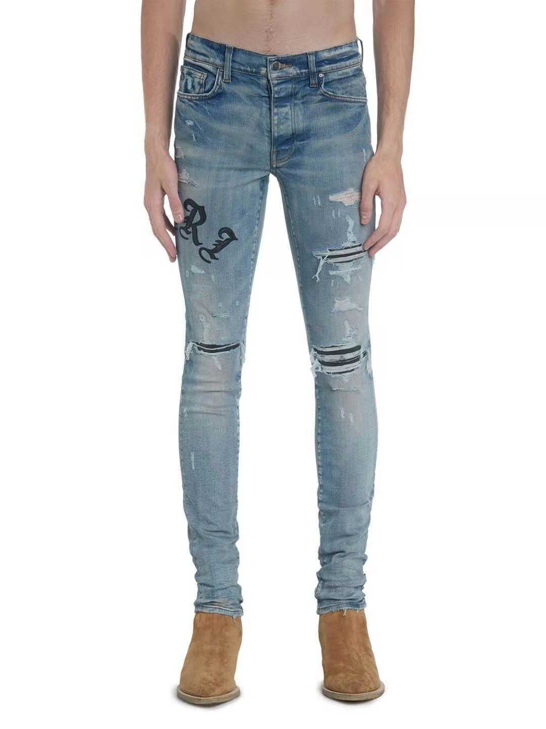 Designer Clothing Luxury Casual Fashion Denim Pants Amiiri Fashion Brand Hole Worn Side Letter Collage Wash Slim Mens Jeans Distressed Ripped Skinny Motocycle Rock, Blue
Designer Clothing Luxury Casual Fashion Denim Pants Amiiri Fashion Brand Hole Worn Side Letter Collage Wash Slim Mens Jeans Distressed Ripped Skinny Motocycle Rock, Blue