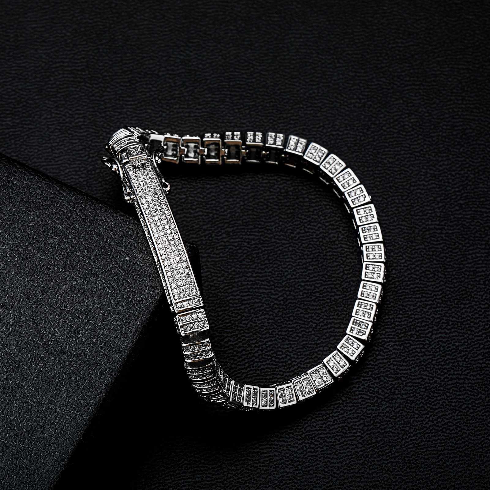6mm Long Buckle Head Mens Tennis Bangle Bracelet Densely Inlaid Zircon Hip-hop Iced Out Wriband Bracelets Wrist Jewelry Gifts For Mey Guys Miami Rappe