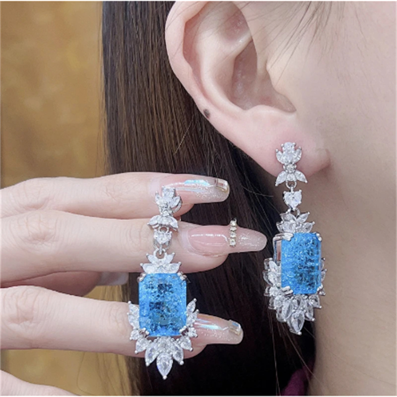 Valuable Lab Aquamarine Diamond Jewelry set 925 Sterling Silver Engagement Wedding Rings Earrings Necklace For Women Jewelry