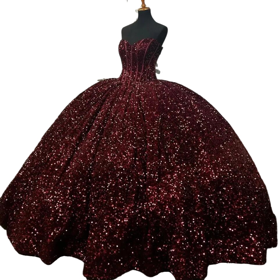 Burgundy Sequin Corset Quinceanera Dresses 2023 Sweetheart Princess Plus Size Prom Party Gowns For Sweet 16 Dresses vestidos 15
