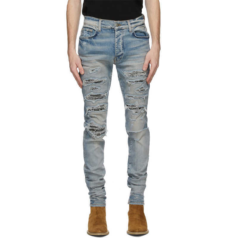 Designer Clothing Luxury Casual Fashion Denim Pants Amiiri Damaged Cashew Flower Patch Slim Fit Elastic Perforated Small Foot Slp Denim Pants Men's Fashion, Blue
Designer Clothing Luxury Casual Fashion Denim Pants Amiiri Damaged Cashew Flower Patch Slim Fit Elastic Perforated Small Foot Slp Denim Pants Men's Fashion, Blue