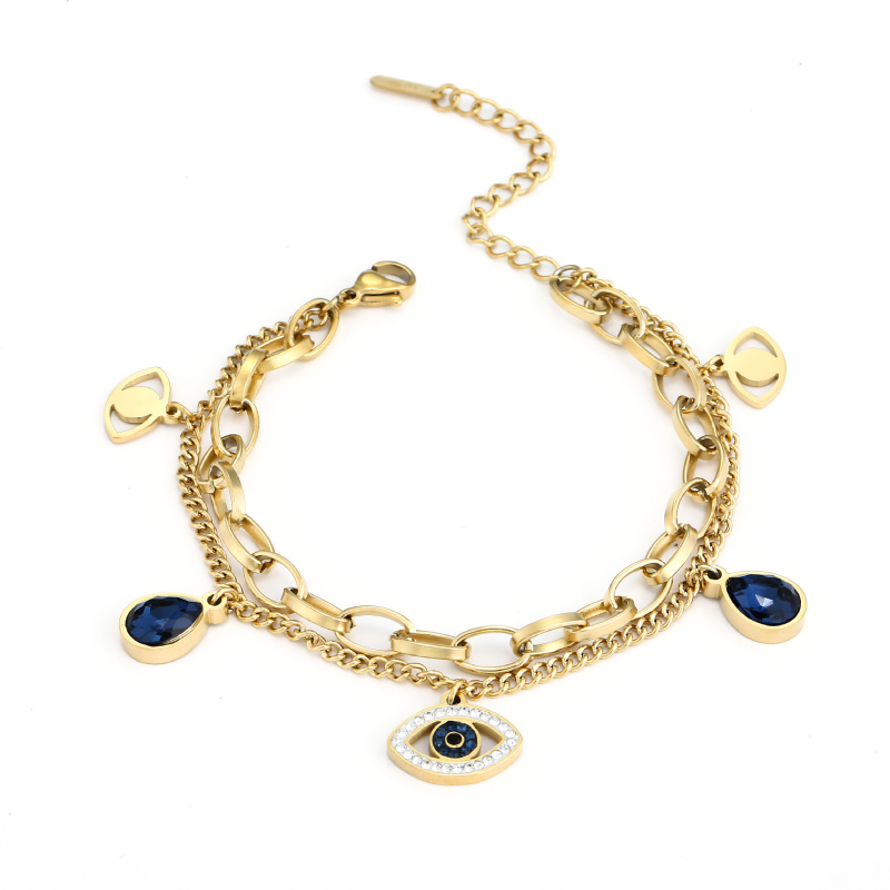 Evil Eye Charm Bracelet Double Layered Female Friendship Stainless Steel Jewelry for Women
