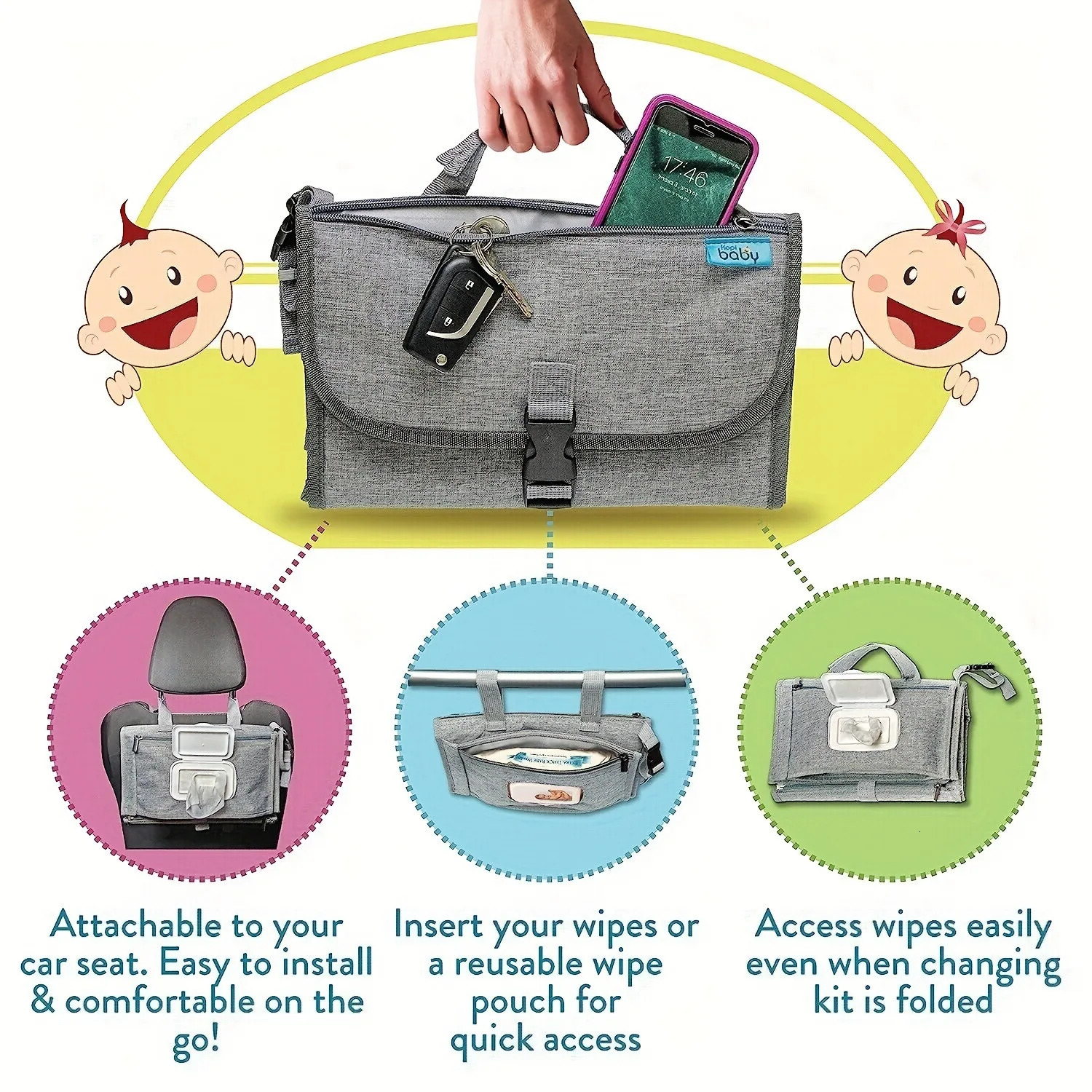 Diaper Bags Portable Changing Pad For born Baby with Smart Wipes Pocket Waterproof Travel Kit 231124