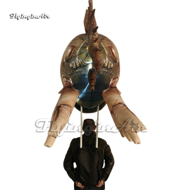 Sea Theme Parade Performance Walking Inflatable Fish Puppet Animal Balloon Metallic Blow Up Mechanical Piranha For Event