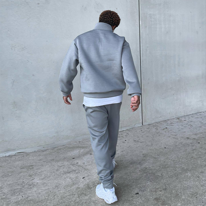 Men's Tracksuits Casual solid color loose fitting men's track suit Spring casual long sleeved bracket collar top and pants two-piece set for