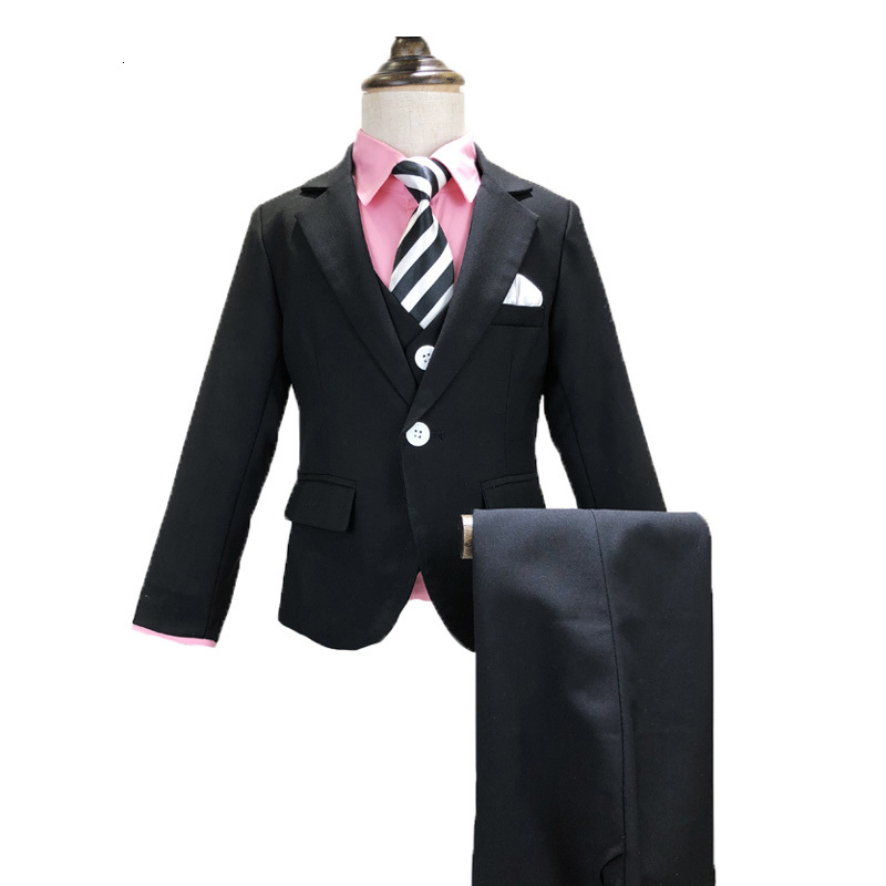 Suits Children Formal White Dress Suit Set Flower Boys Wedding Party Performance Costume Kids Blazer Vest Pants Shirt Tie Clothes 230424