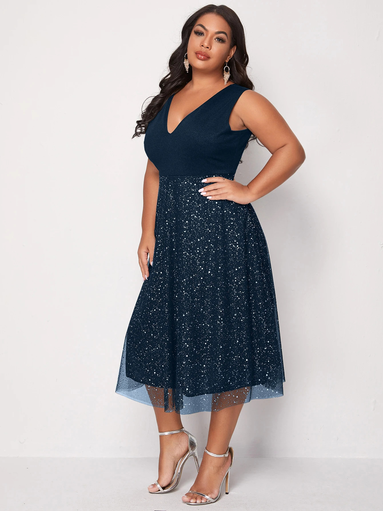 Urban Sexy Dresses Plus Size 4XL Dress for Women Blue Elegant Midi Curvy Chiffon Clothing Summer Autumn Ladies Cocktail Evening Party Dresses 231123