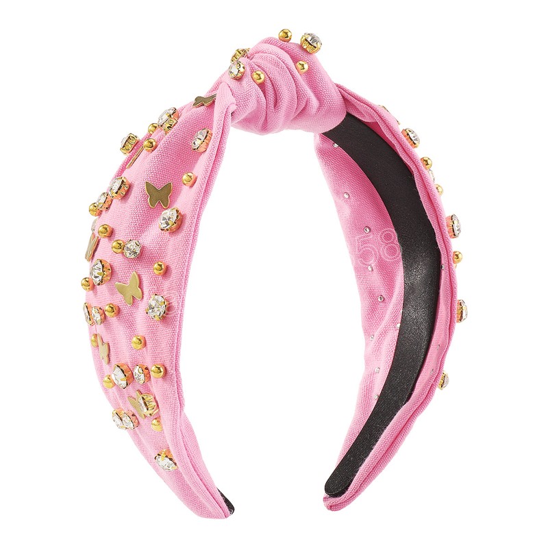 Women Girls Metal Beads Rhinestone Knot Hairband Butterfly Wide-brimmed Headband Women Hair Accessories Hair Hoop