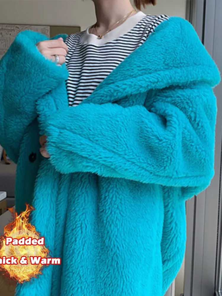 Women's Luck A Women Winter Longer Faux Fur Warm Long Sleeve Female Thick Teddy Bear Coat Casual Loose Oversize Outwears 231123