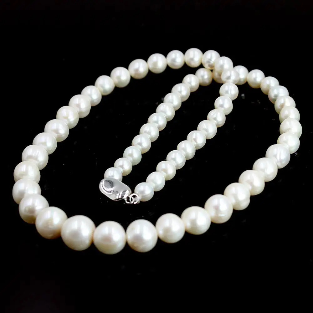 Chokers 6-11mm Gifts for Women Graduated Round White Natural Freshwater Pearl Knot Girl Jewelry Chokers Short Necklace 18inch 231124