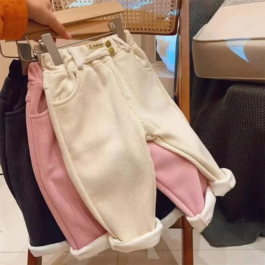 Pantskirt Kids Warm Pants Boy Girls Autumn Winter Corduroy Thick Outer Wear Sports Trousers 3 10Y Children Clothes Casual High Waist 231124