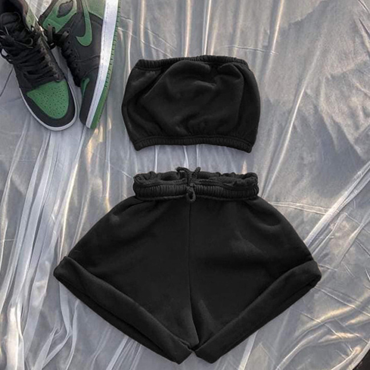 Women's Two Piece Pants Casual cotton sportswear two-piece set women's sleeveless topbrushed elastic shorts sportswear set 230424