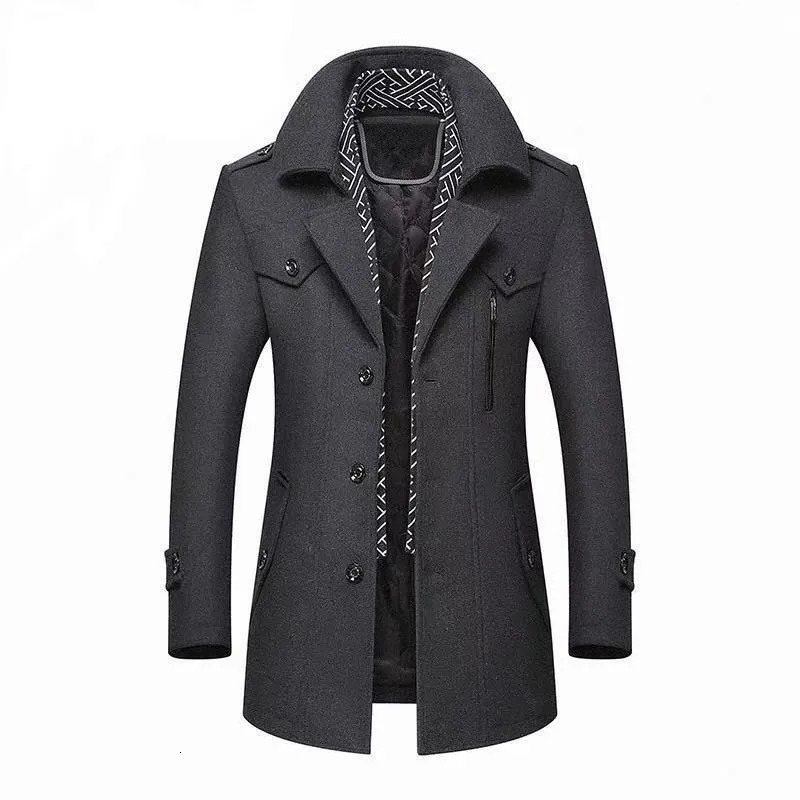 Men's Wool Blends Winter Men Wool Coats Fashion Middle Long Scarf Collar Cotton-Padded Thick Warm Woolen Coat Male Trench Coat Overcoat M-5Xl 231