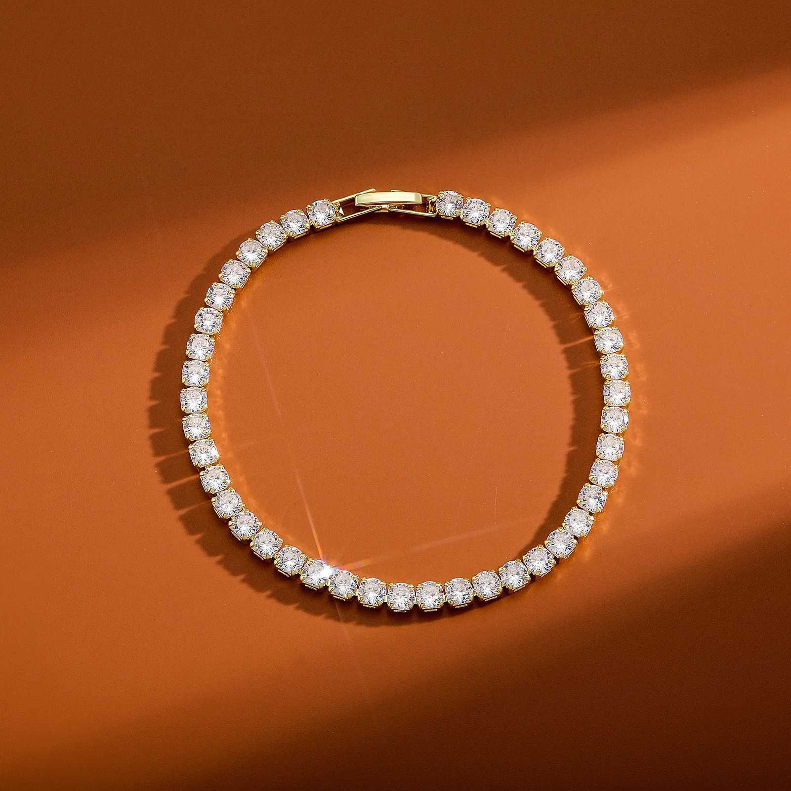 Iced Out Single Row Tennis Chain Bracelet Hip Hop Ins Simple Manual Inlay Cubic Zirconia Full Bling Wristband Wrist Jewelry Bijoux For Girls Girlfrien