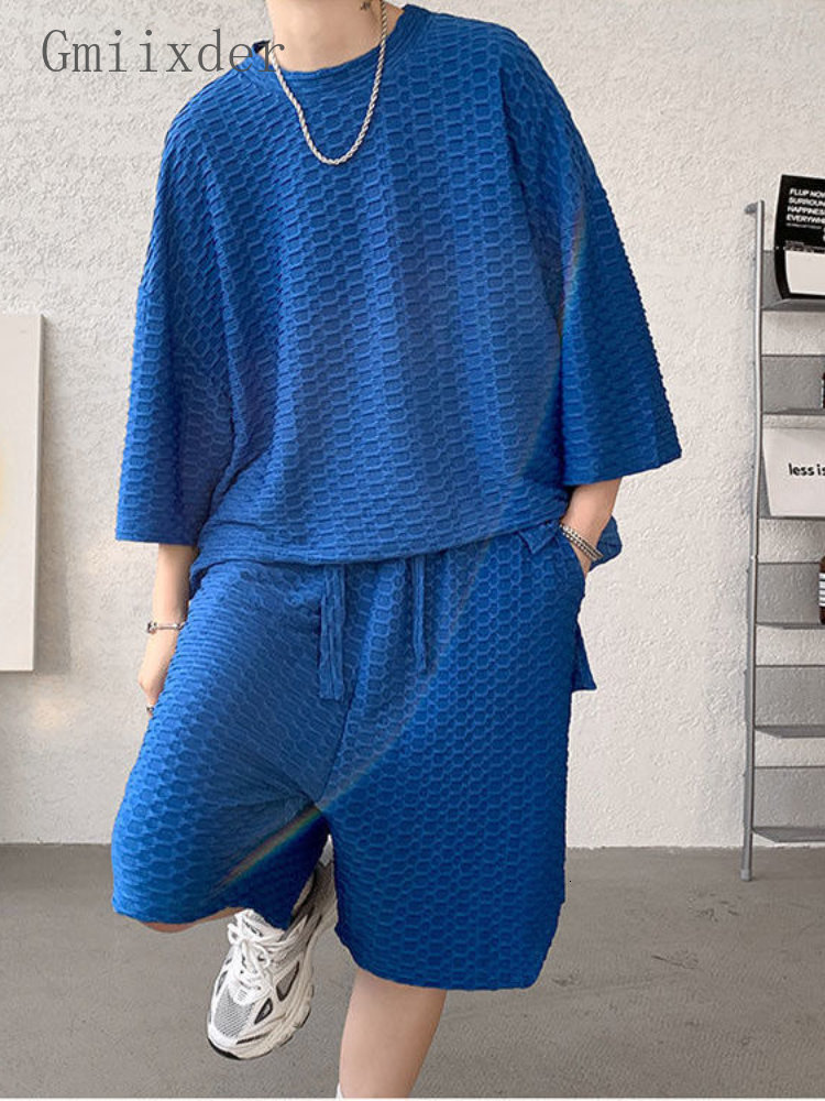 Men's Tracksuits Gmiixder Men Ice Silk Sports Suit Men's Summer Casual Hip Hop Short-sleeved T-shirt Solid Shorts Unisex Urban Style Tracksu