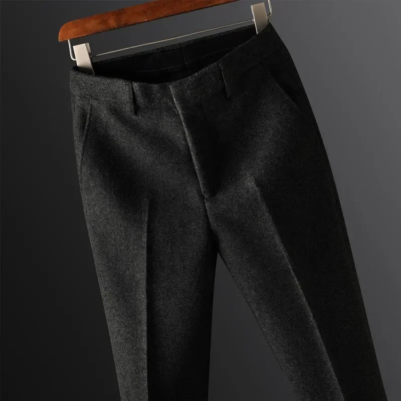 Men s Pants High Quality 2023 Autumn Winter Suit Fashion Business Casual Woolen Male Straight Formal Trousers 231124