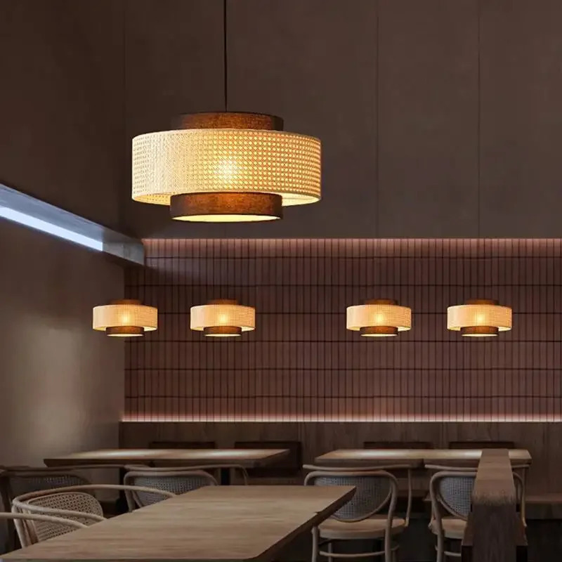 Novelty Items Modern Handmade Woven Rattan Chandeliers Living Room Restaurant Kitchen Tea Led Pendant Lamp Bamboo Decor Lighting Fixtures 231123