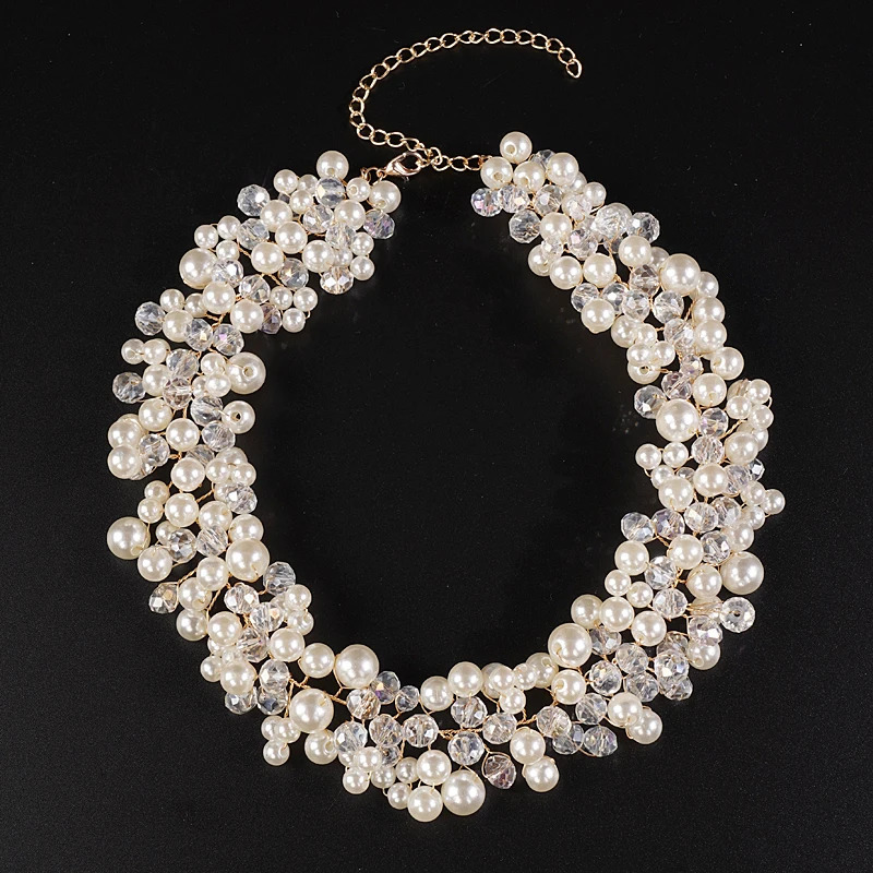 Chokers Wedding Bridal Full Large Pearls Necklace Earrings Jewelry Set Dangle Earrings Adjustable Set Elegance Party Jewelry for Women 231124