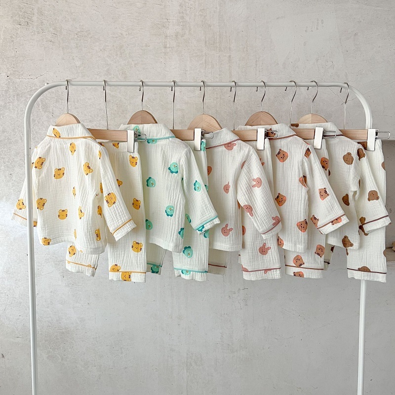 Pajamas Baby Sleepwear Clothes 0 3Years born Boy Girl Long Sleeve Cartoon Animal Print Cotton Set Homewear Loungewear Suit 230422