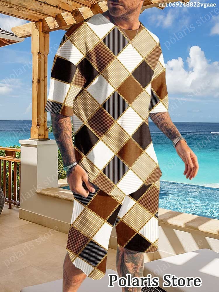 Men's Tracksuits Men's T-shirt Set 2 Piece Track and Field Wear Ultrafine Casual Summer Men's Shorts Sportswear Camisetas Rope Hombre 2