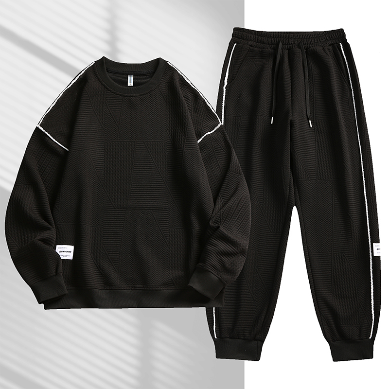 Men's Tracksuits Men 2 Piece Tracksuit Loose Round Neck Men Pullover Elastic Drawstring Men Sweatpants Autumn Male Sportswear S-4XL 230424