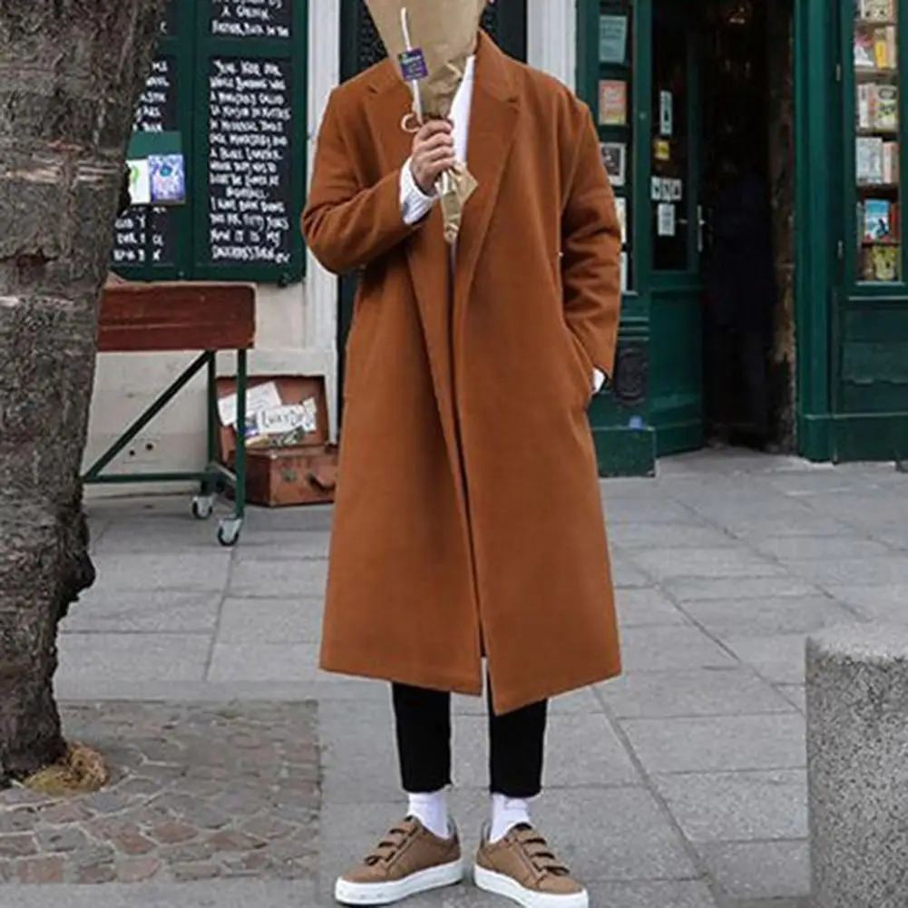 Men's Wool Blends Men Loose Coat Suit Collar Coat Stylish Men's Loose Long Coat Trendy Autumn Winter Overcoat for Off-duty Office Look Fashi