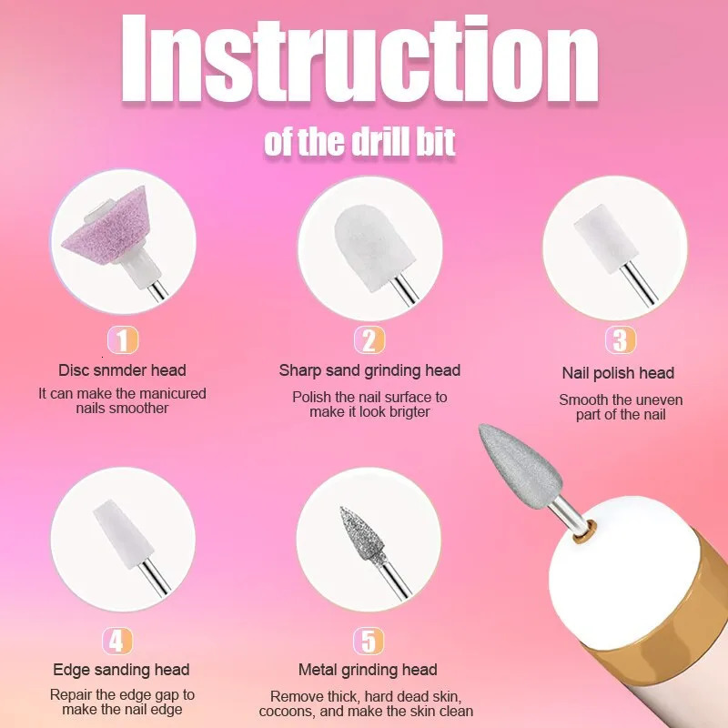 Nail Manicure Set 5 in 1 Electric Nail Polish Drill Machine With Light Portable Mini Electric Manicure Art Pen Tools For Gel Remover 231123