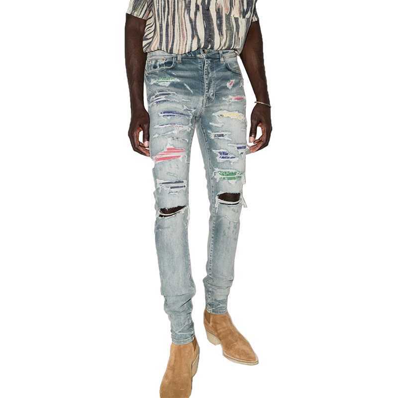 Designer Clothing Luxury Casual Fashion Denim Pants Amiiri Fashion Brand Blue Distressed Cashew Blossom Slim Fit Jeans Men's High Street Slp Pants
Designer Clothing Luxury Casual Fashion Denim Pants Amiiri Fashion Brand Blue Distressed Cashew Blossom Slim Fit Jeans Men's High Street Slp Pants