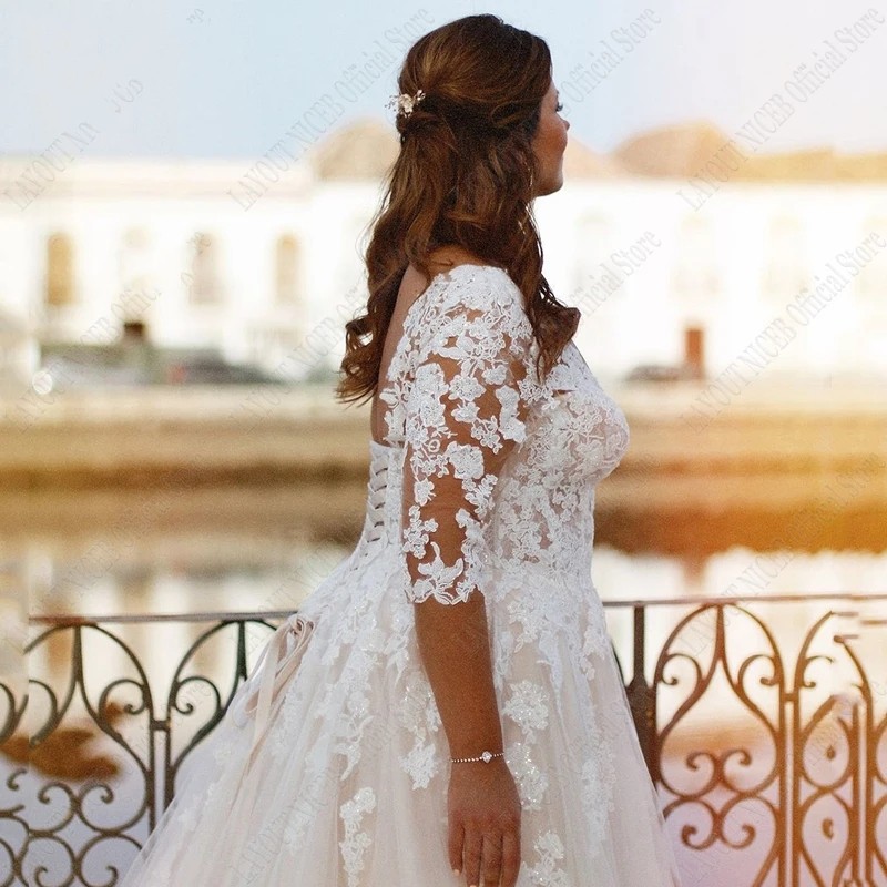 Plus Size Woman Wedding Dress Classic Lace Up Backless A-line Bridal Gowns Appliques Half Sleeves Vestidos De Noiva 2024