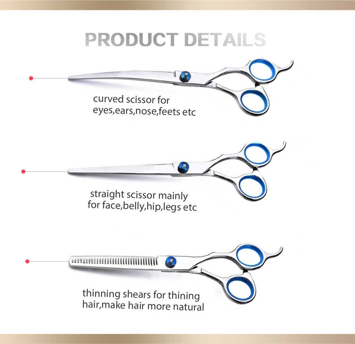 New 5pcs/Set Stainless Steel Pet Grooming Suit Hairdresser Scissors For Dogs Professional Animal Barber Cutting Tools