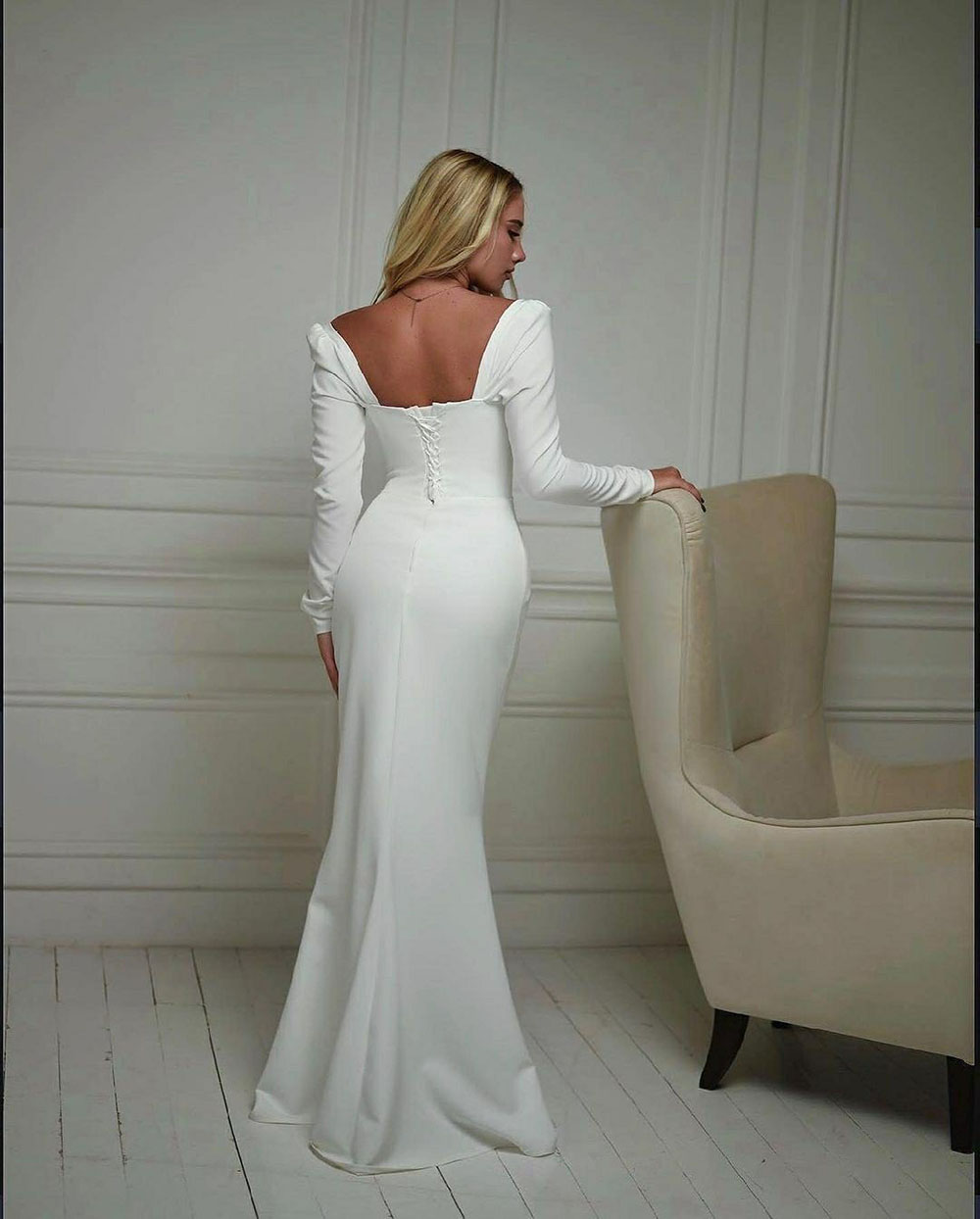 Mermaid Vintage Satin Wedding Dresses With Detachable Train Sweetheart Remove Skirt Bridal Gown Long Sleeve Vestidos De Novia