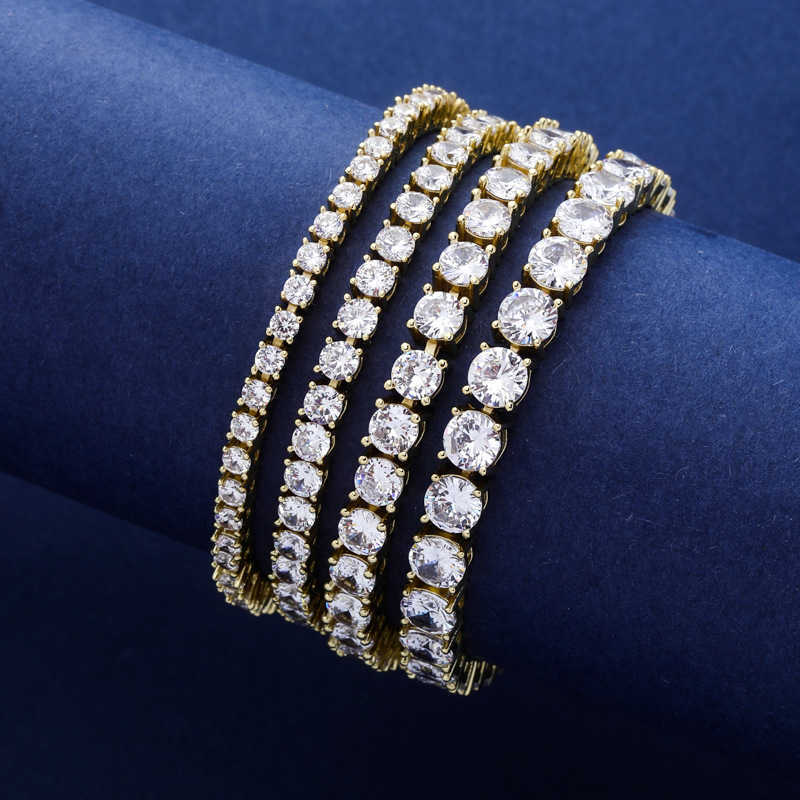 3-6mm Zircon Tennis Bracelet New Spring Button Hip Hop Single Row Iced Out Full Cubic Zirconia Cz Stone Shiny Wrist Bangle Wolf Tide Jewelry Bijoux Gi