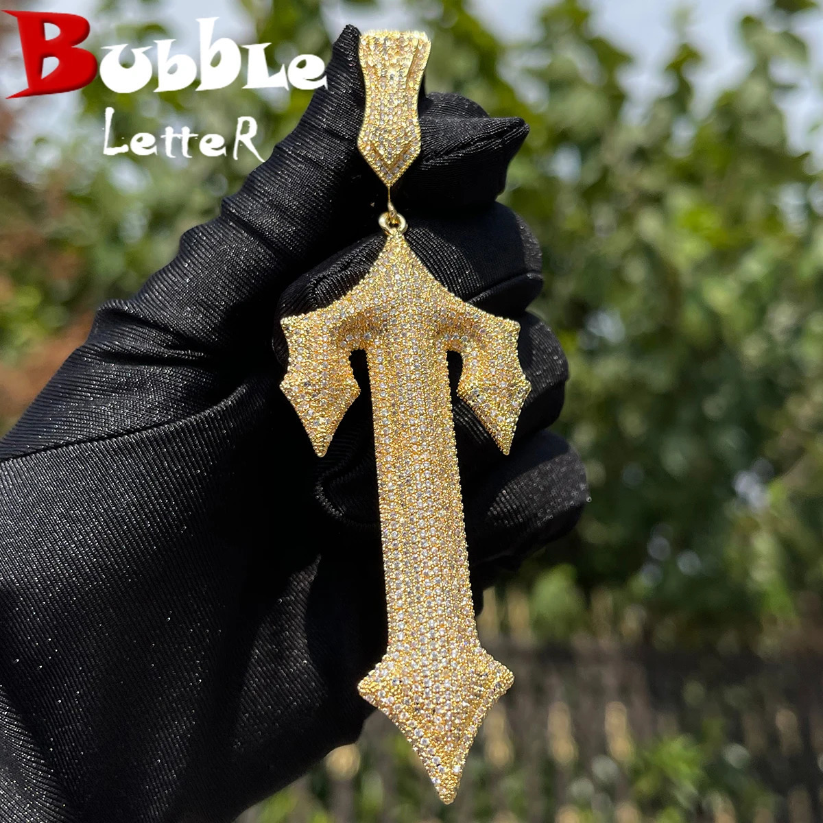Chokers Bubble Letter Iced Out Pendant Prong Setting Trap Rapper Star Necklace for Men Real Gold Plated Solid Back Rock Street Jewelry 231124