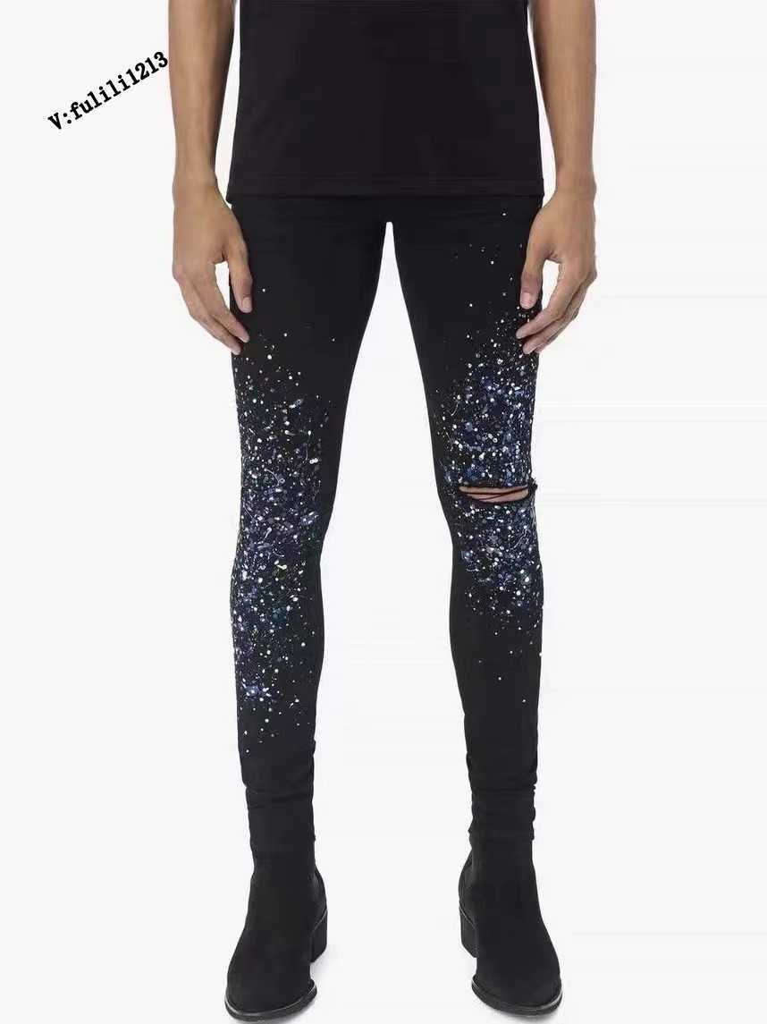 Designer Clothing Luxury Casual Fashion Denim Pants Amiiri Ss High Street Broken Hole Starry Sky Graffiti Speckled Black Men's Elastic Slim Fit Small Foot Jeans
Designer Clothing Luxury Casual Fashion Denim Pants Amiiri Ss High Street Broken Hole Starry Sky Graffiti Speckled Black Men's Elastic Slim Fit Small Foot Jeans