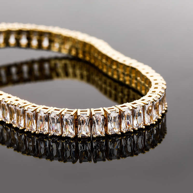 8mm Rectangular Cubic Zircon Tennis Bracelet For Men And Women Baguette Cz Stone Iced Out Chain Bracelets Bangle Shiny Crystal Rapper Wrist Jewelry Gi