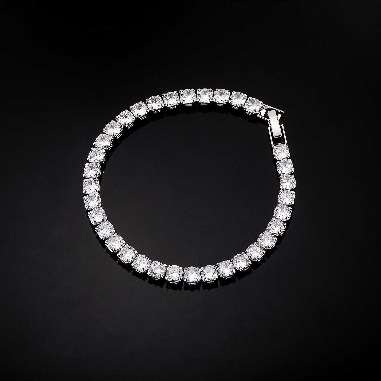 Iced Out Single Row Tennis Chain Bracelet Hip Hop Ins Simple Manual Inlay Cubic Zirconia Full Bling Wristband Wrist Jewelry Bijoux For Girls Girlfrien