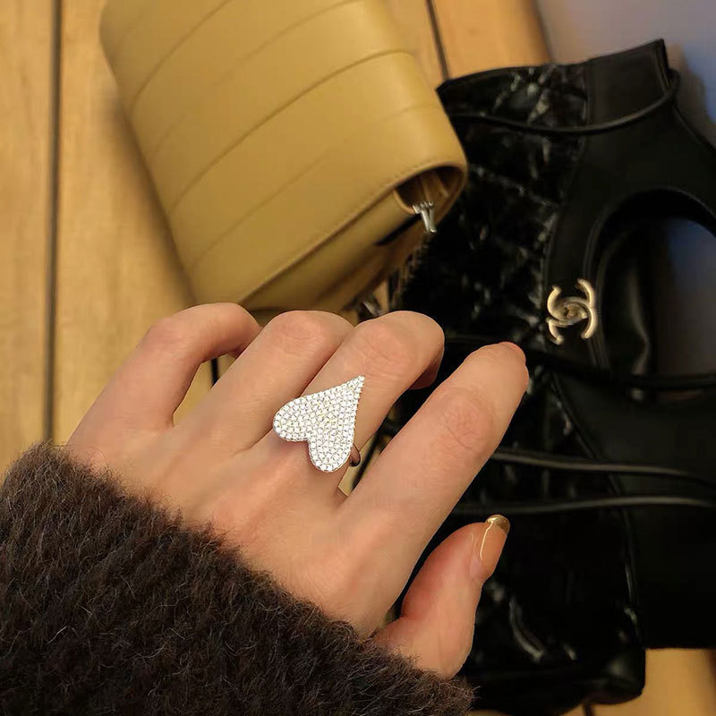 Sterg Sier Pave White Sapphire CZ Heart Ring for Women - Adjustable Open Wedding Band