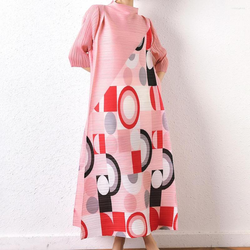 Casual Dresses Pleated Dress For Women 2023 Summer Fashion Geometry Pattern Printed Elegant High-Grade Loose Plus Women's
