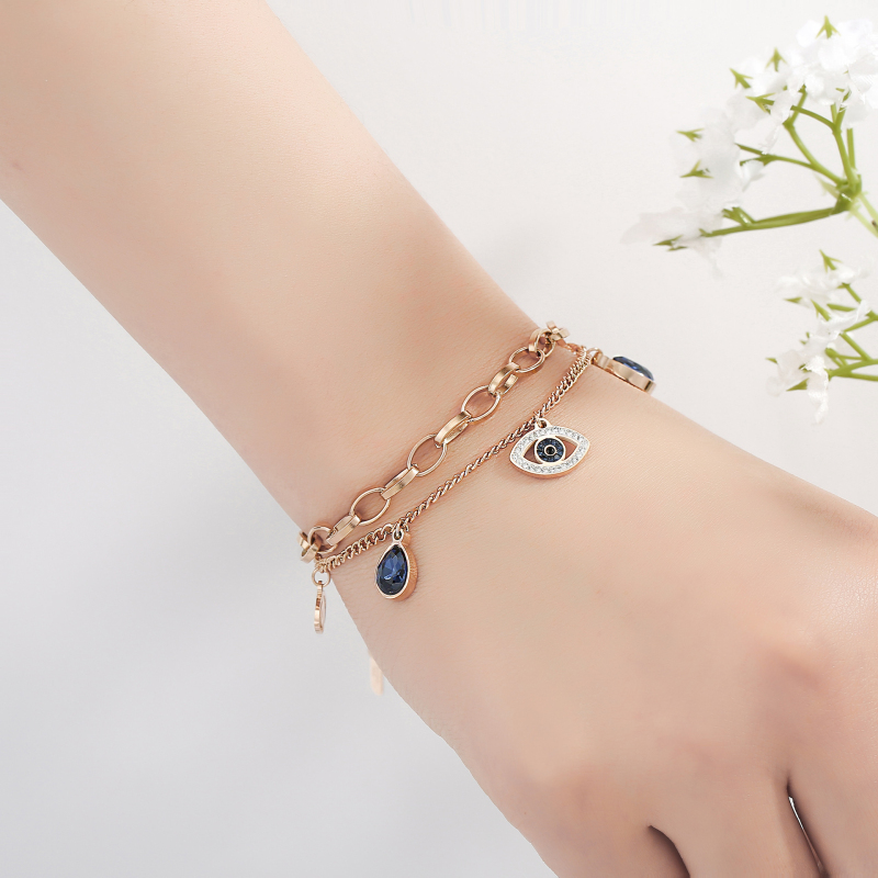 Evil Eye Charm Bracelet Double Layered Female Friendship Stainless Steel Jewelry for Women