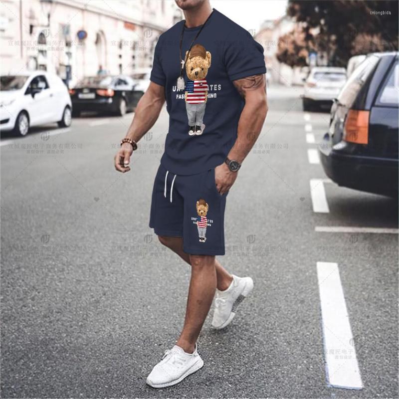 Men's Tracksuits 2023 Men's T-Shirt Set Bear High Quality Shorts Activewear 2 Piece Fashion Print Summer Streetwear