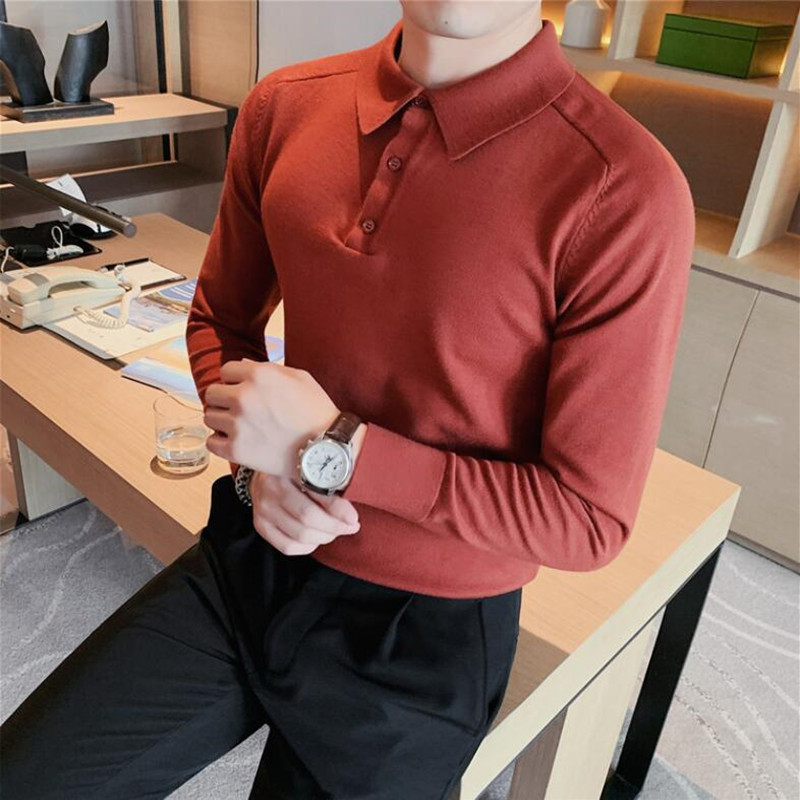Men's Polos Men Spring High Quality Casual Knitting Shirts/Male Slim Fit Fashion Long Sleeve Polo Shirts Tops Plus Size S-3XL 230424