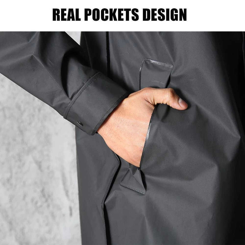 New Black Fashion Adult Waterproof Long Raincoat Women Men Rain Coat Hooded For Outdoor Hiking Travel Fishing Climbing Thickened