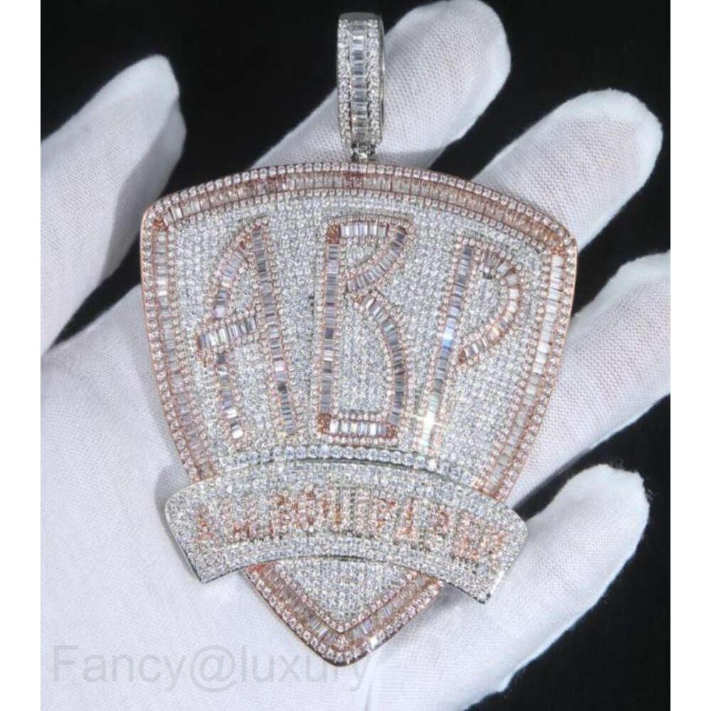 Iced Out Full Bling Cubic Zirconia Baguette Initial Letters ABP Charm Pendant Necklace For Hip Hop Men Fashion Punk